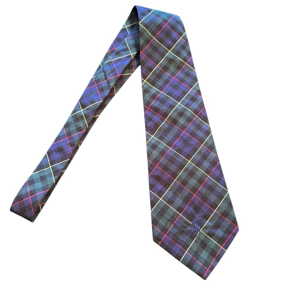Polo Ralph Lauren Tartan Plaid Embroidered Pony Made in USA 100% Cotton Neck Tie